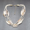 White Bead Beaded Necklace Gold tone Barrel Clasp  18"-21"