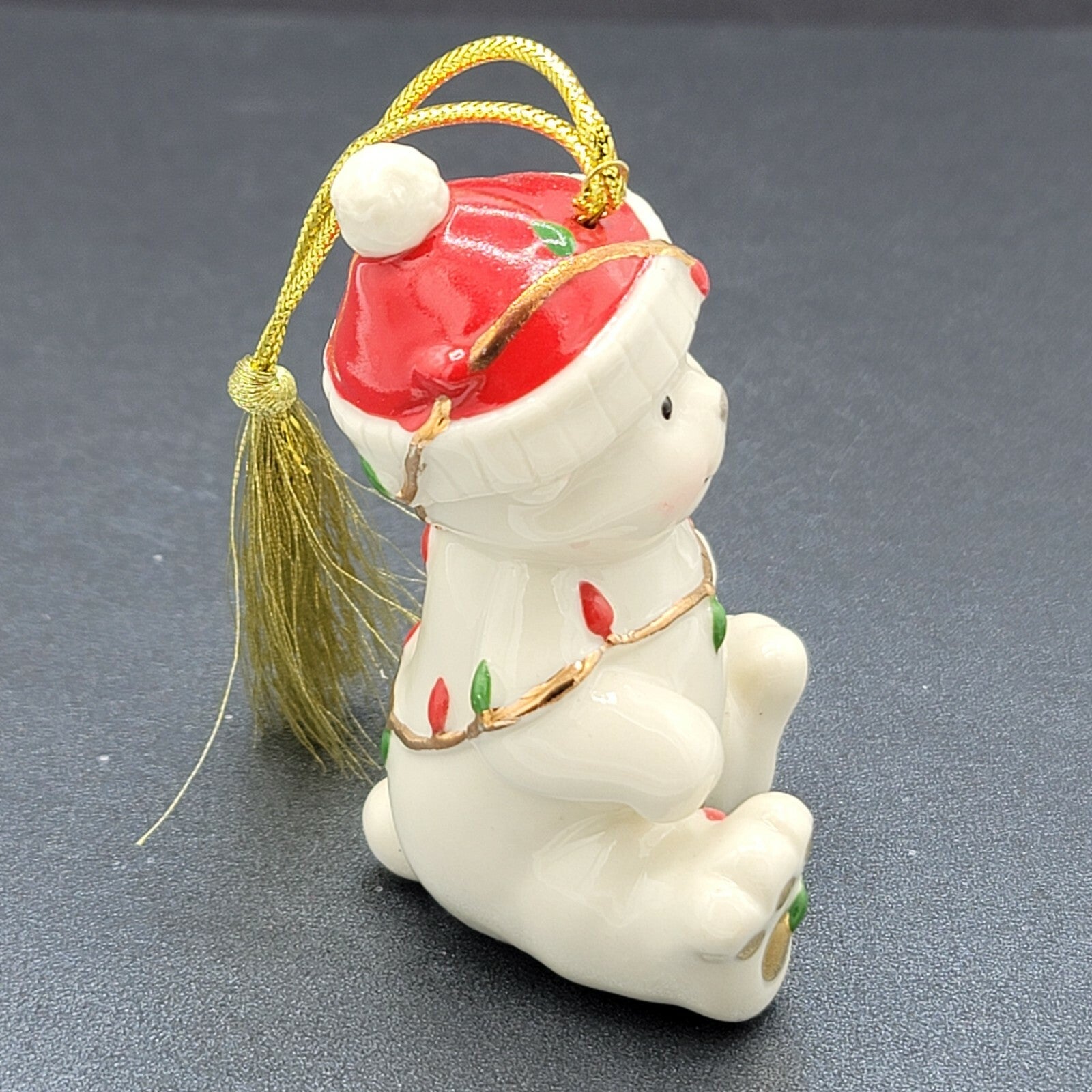 Lenox Porcelain Santa Teddy Bear Ornament Tangled Christmas Lights 3.5" Hanging