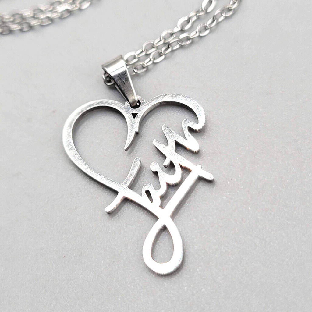 Faith Heart Pendant Necklace Silver tone New Chain 18"+