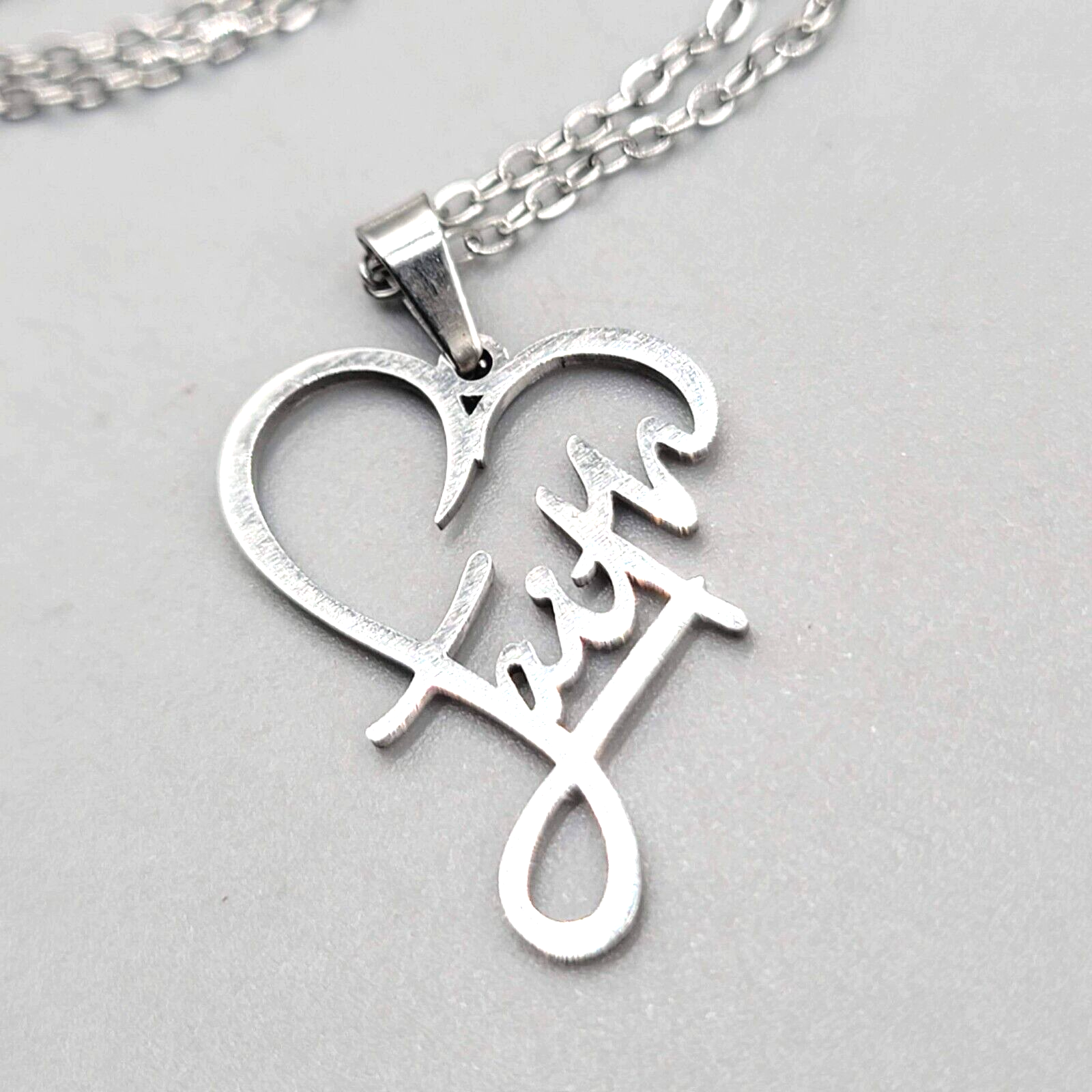 Faith Heart Pendant Necklace Silver tone New Chain 18"+