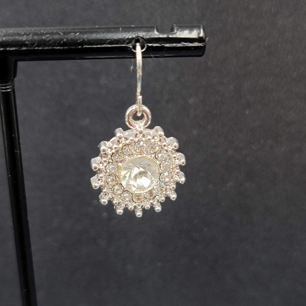 Pierced Earrings Silver Plated Crystal Rhinestone Dangle 3/4"