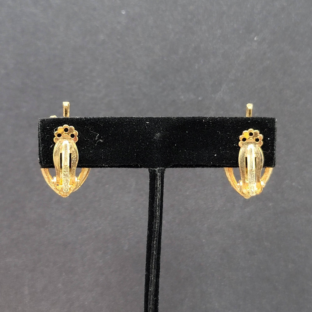 Vintage Clip on Earrings Gold Plated Open Oval Drop Estate Jewelry 1"