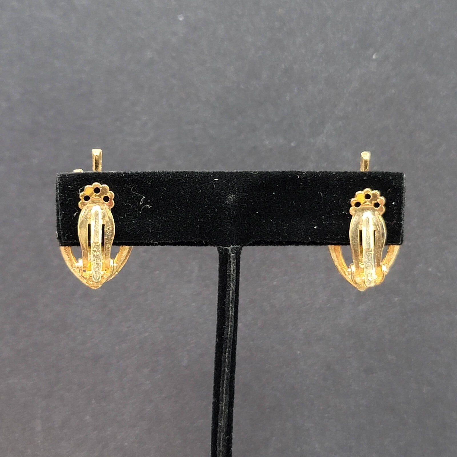 Vintage Clip on Earrings Gold Plated Open Oval Drop Estate Jewelry 1"