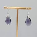 Purple Glass Teardrop Bead Pierced Earrings Silver tone Dangle 1"