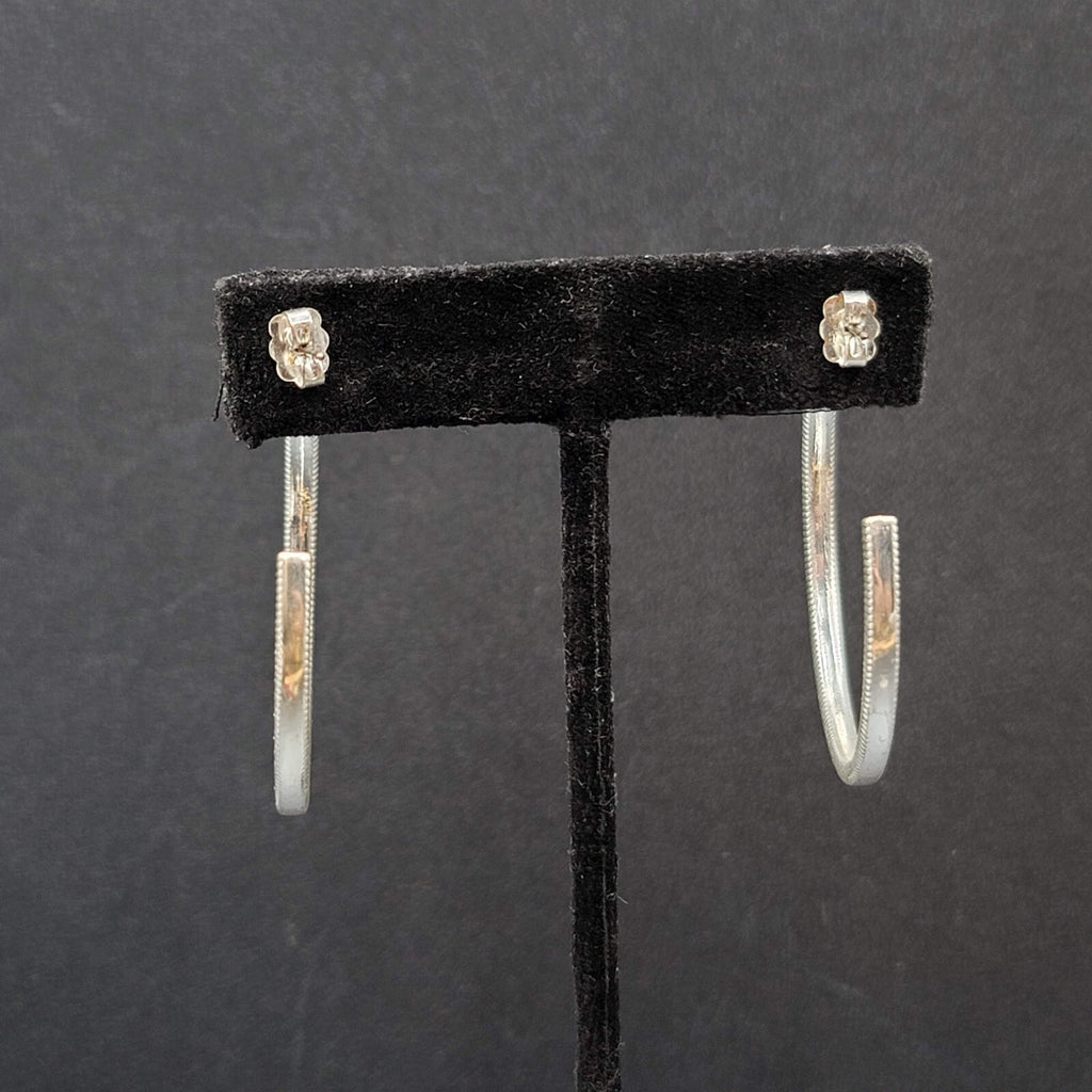 Pierced Earrings Silver tone Gradated Purple Rhinestone Hoops 1.75"