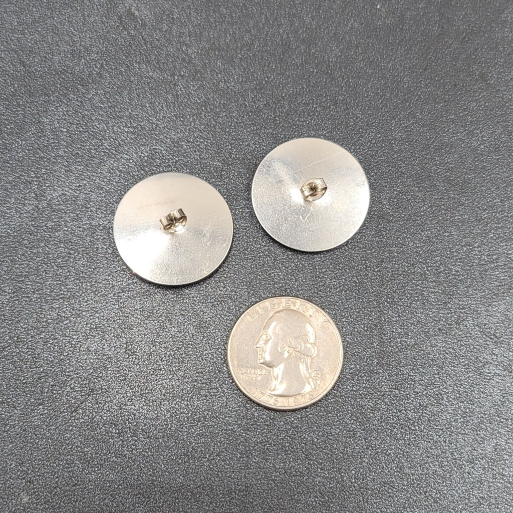 Vintage 1980s Pierced Earrings Black White Enamel over Metal Discs 1"