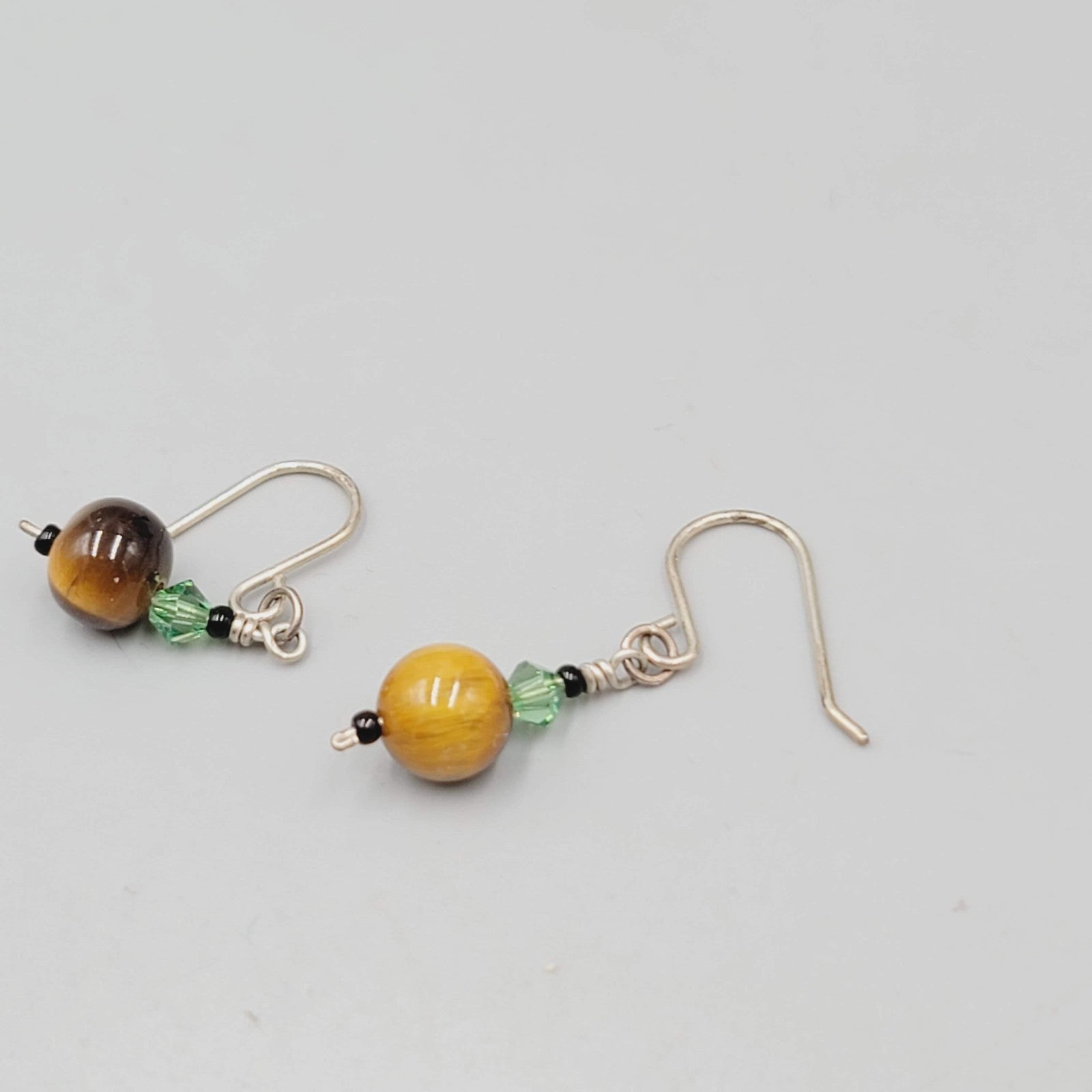 Tigers Eye Bead Pierced Earrings Silver tone Dangle 3/4"
