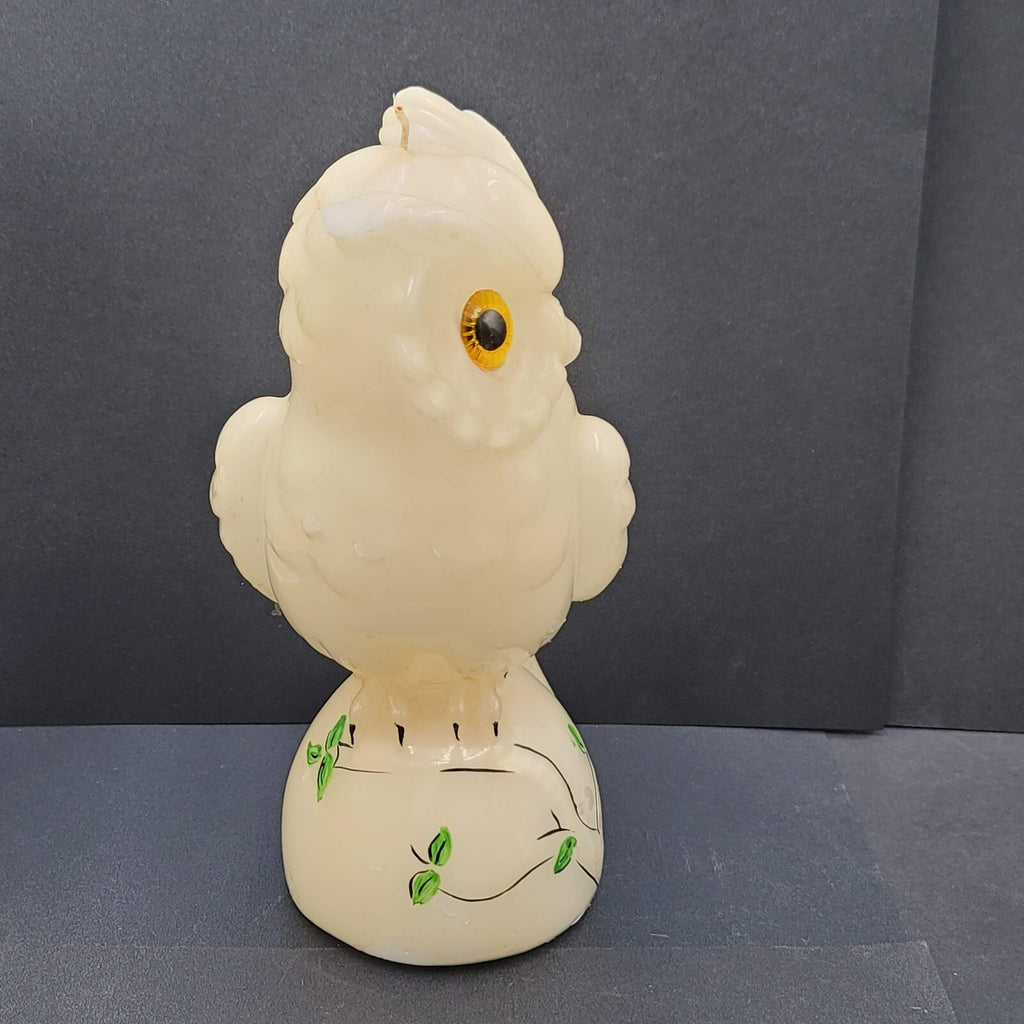 Vintage Wax Owl Candle Large Carved White Unburned 9"