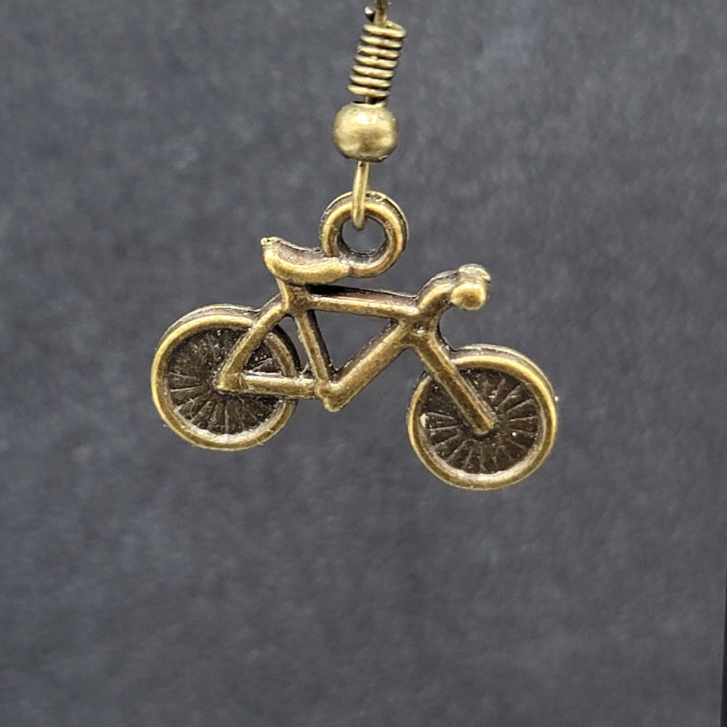 Bicycle Pierced Earrings Bronze tone Dangle 3D 5/8"