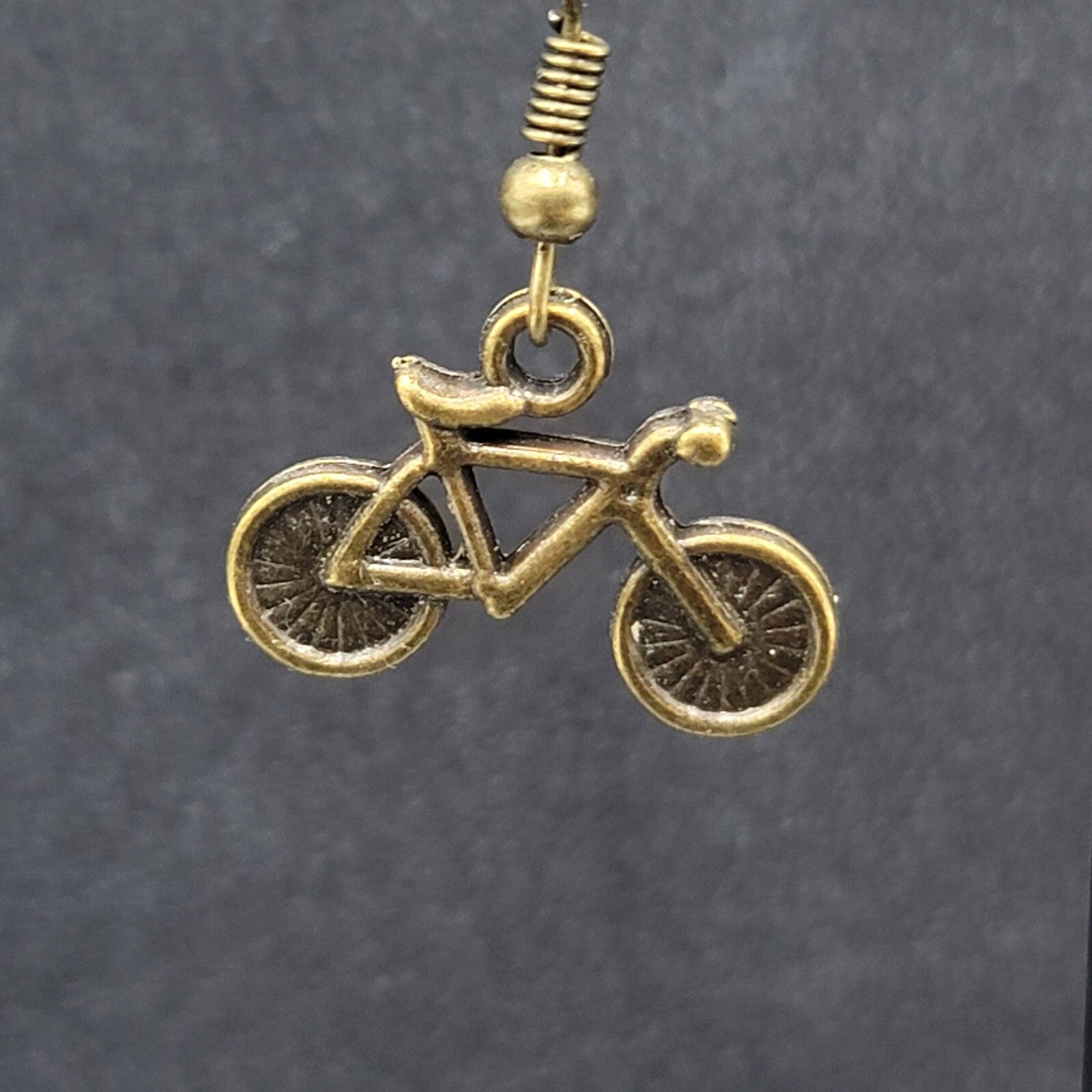 Bicycle Pierced Earrings Bronze tone Dangle 3D 5/8"
