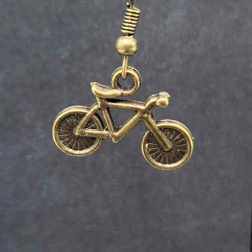 Bicycle Pierced Earrings Bronze tone Dangle 3D 5/8"