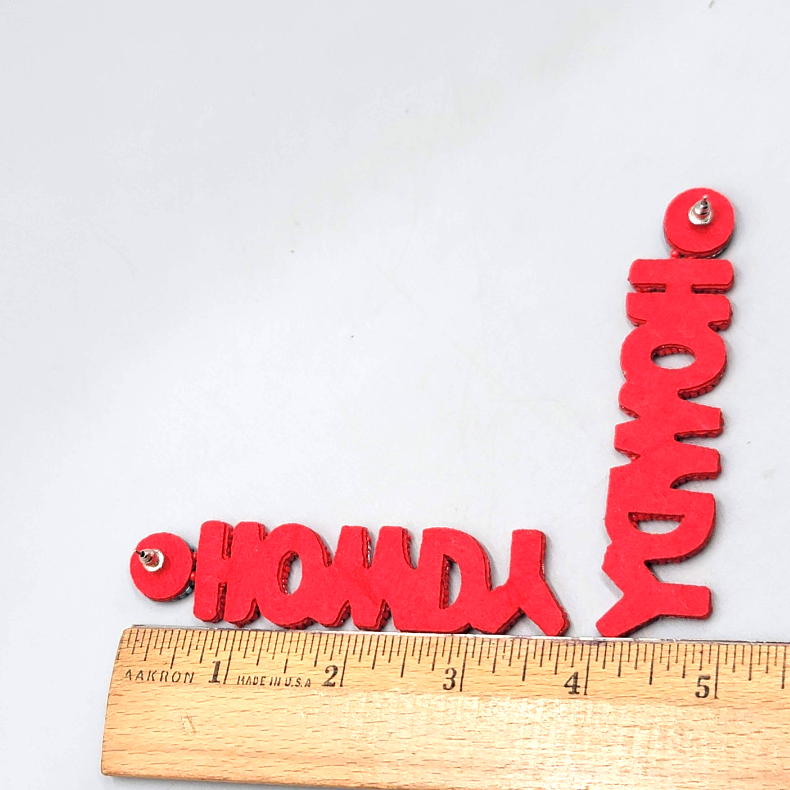 HOWDY Statement Pierced Earrings Red Seed Bead Crystal Long 3.75 in
