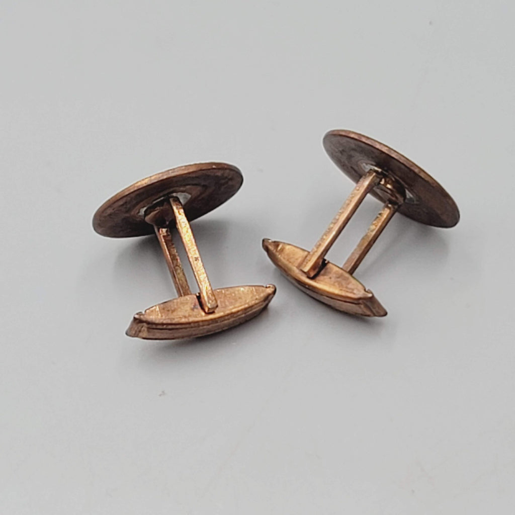 Vintage Mens Cufflinks White Speckle Enamel over Copper Round 3/4"