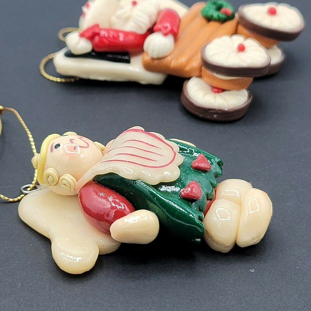 Polymer Clay Christmas Tree Ornaments Lot of 3 Santa Angel Western