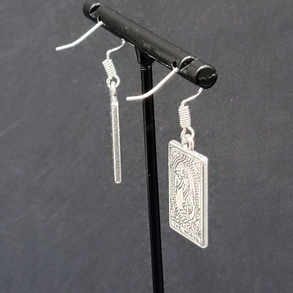 The WORLD Tarot Card Pierced Earrings Silver tone 1"