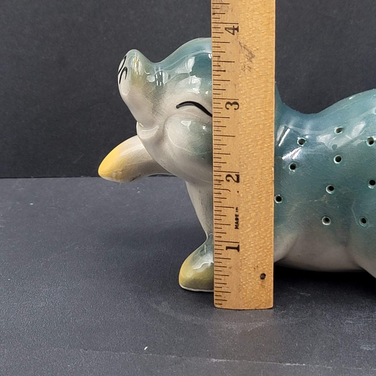 Vintage Blue Green Pig Toothpick Appetizer Server Ceramic MCM 7" x 3.5”