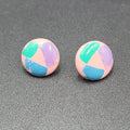 Vintage Pierced Earrings Pink Teal Blue Purple Round 7/8"