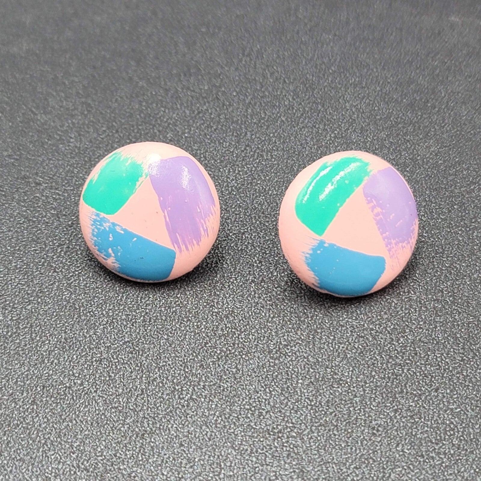 Vintage Pierced Earrings Pink Teal Blue Purple Round 7/8"