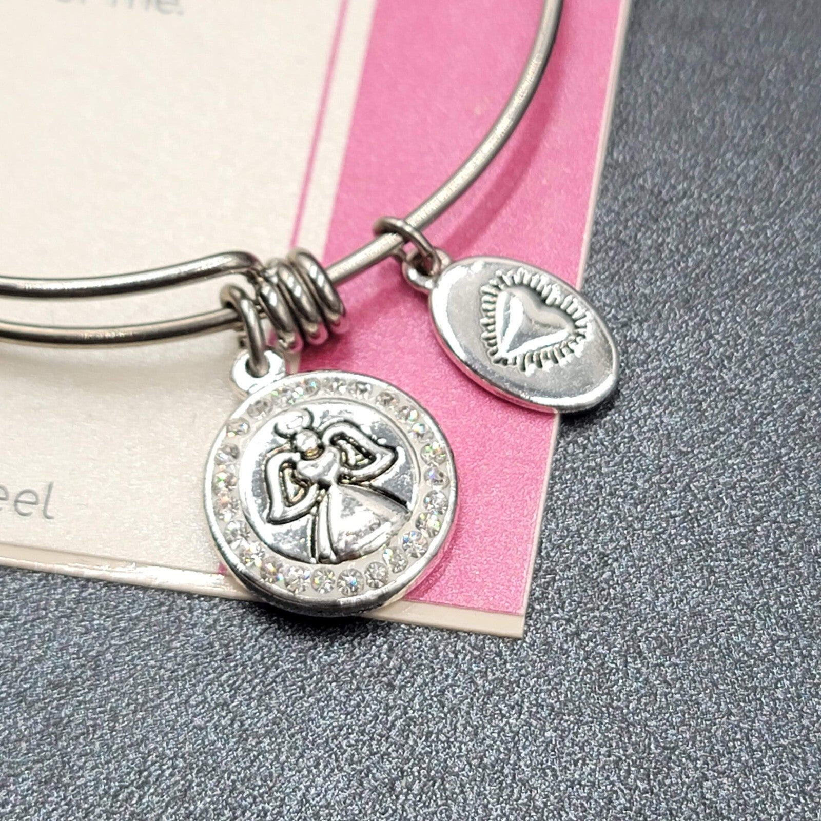 New Footnotes Guardian Angel Stainless Steel Bracelet w Charms Silver tone