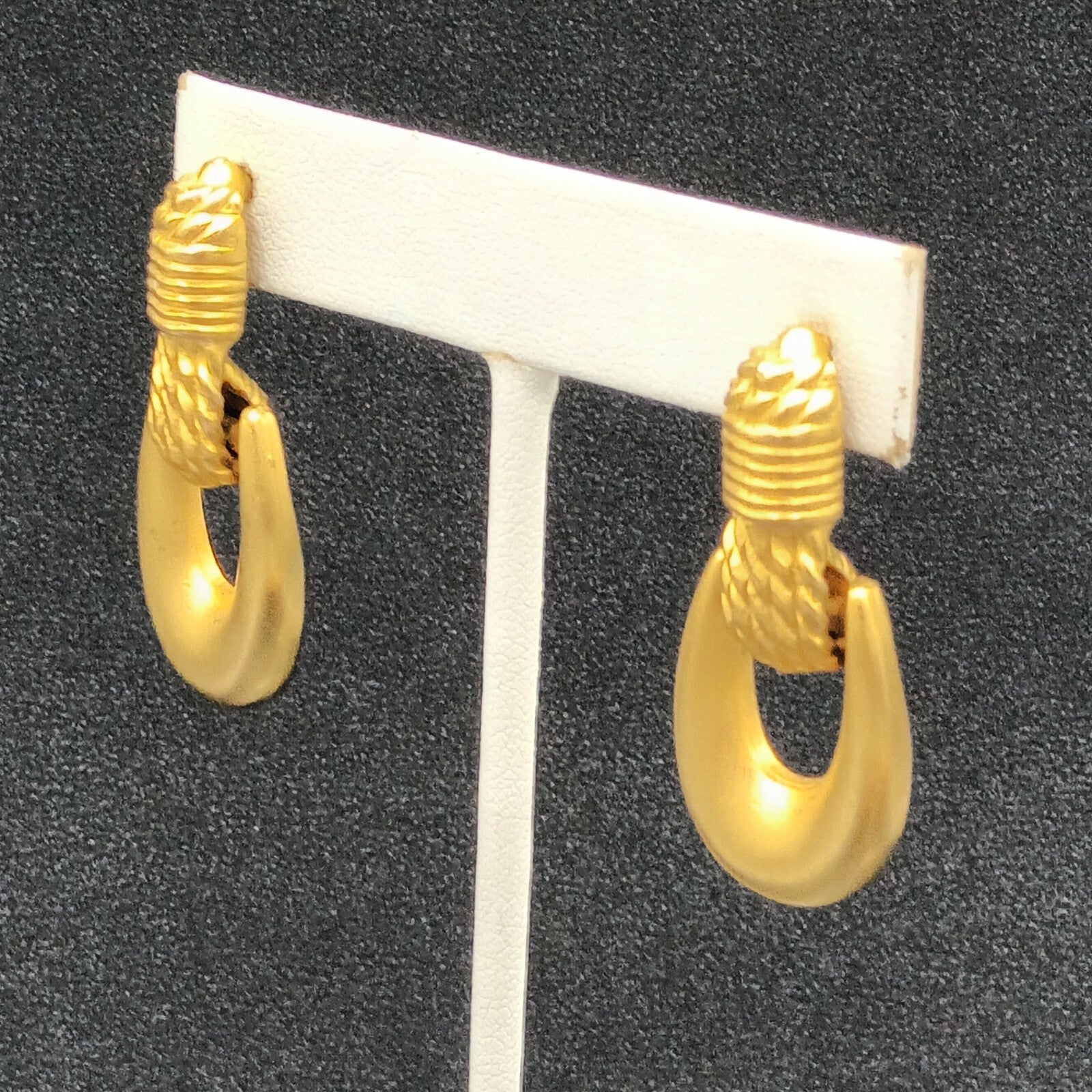 Express Pierced Earrings Brushed Gold Plated Door Knocker Dangle Statement 1.5"