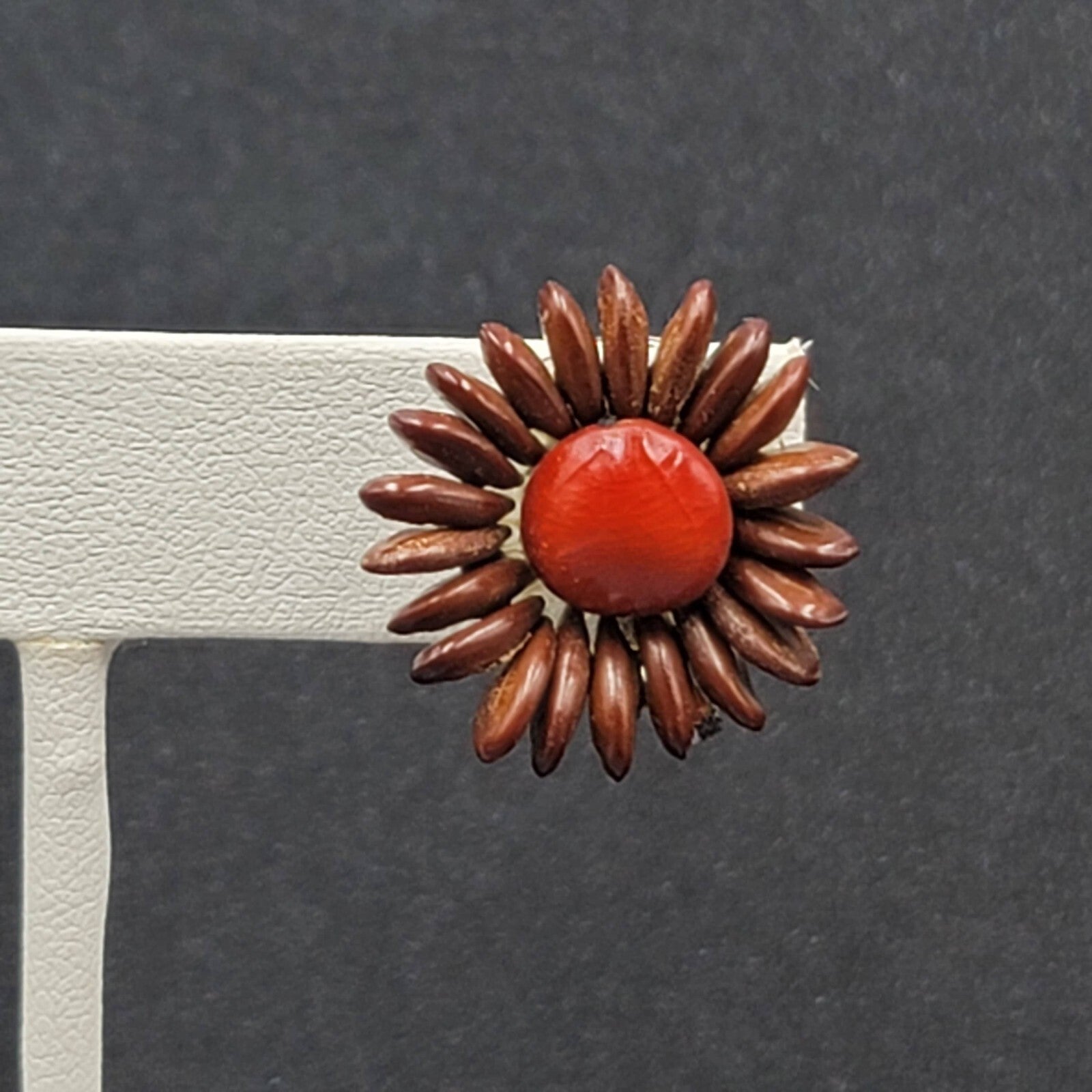 Vintage Clip on Earrings Apple Seed Flower Studs 7/8"