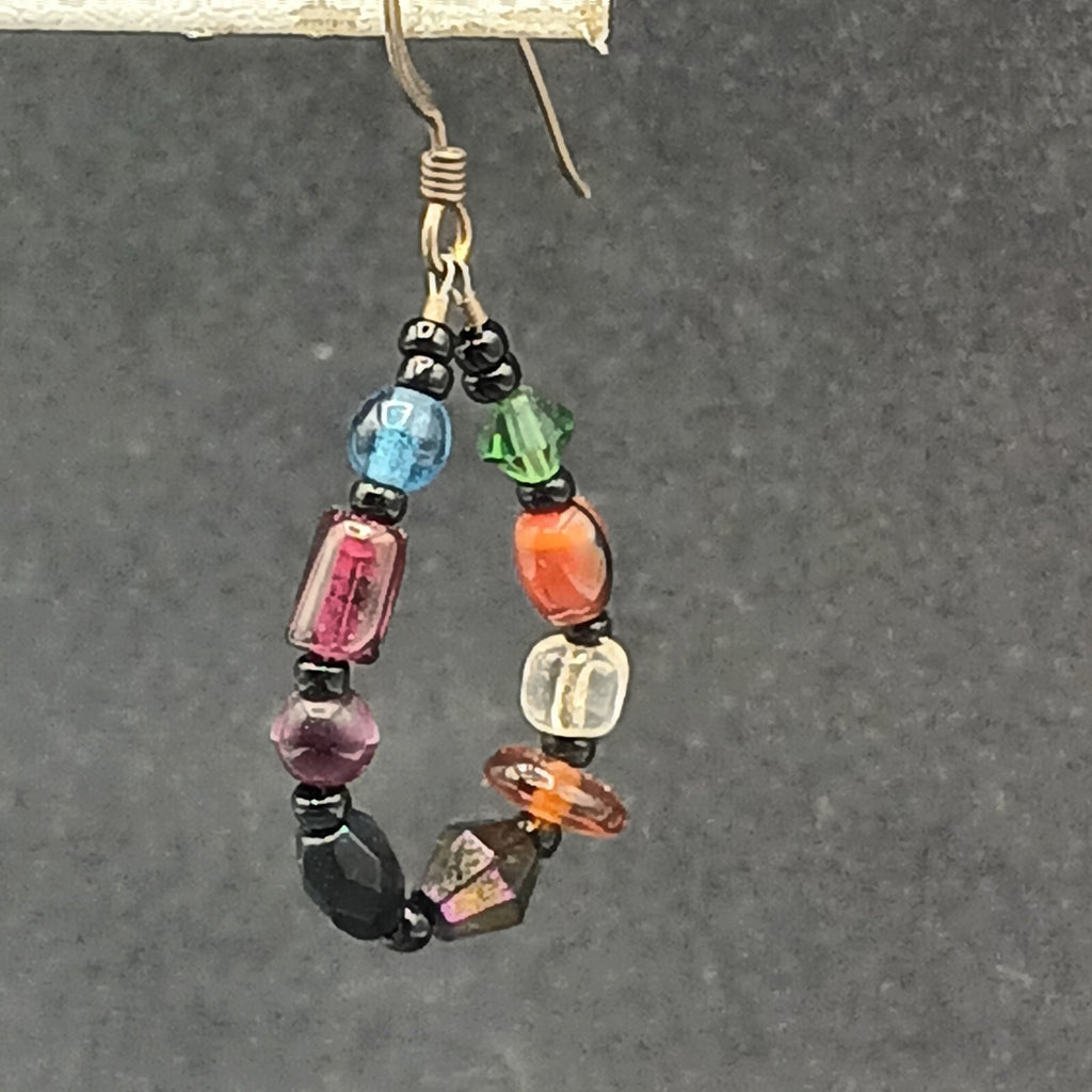 Pierced Earrings Silver tone End of Day Beads Multicolor Loop Dangle 1 1/8"