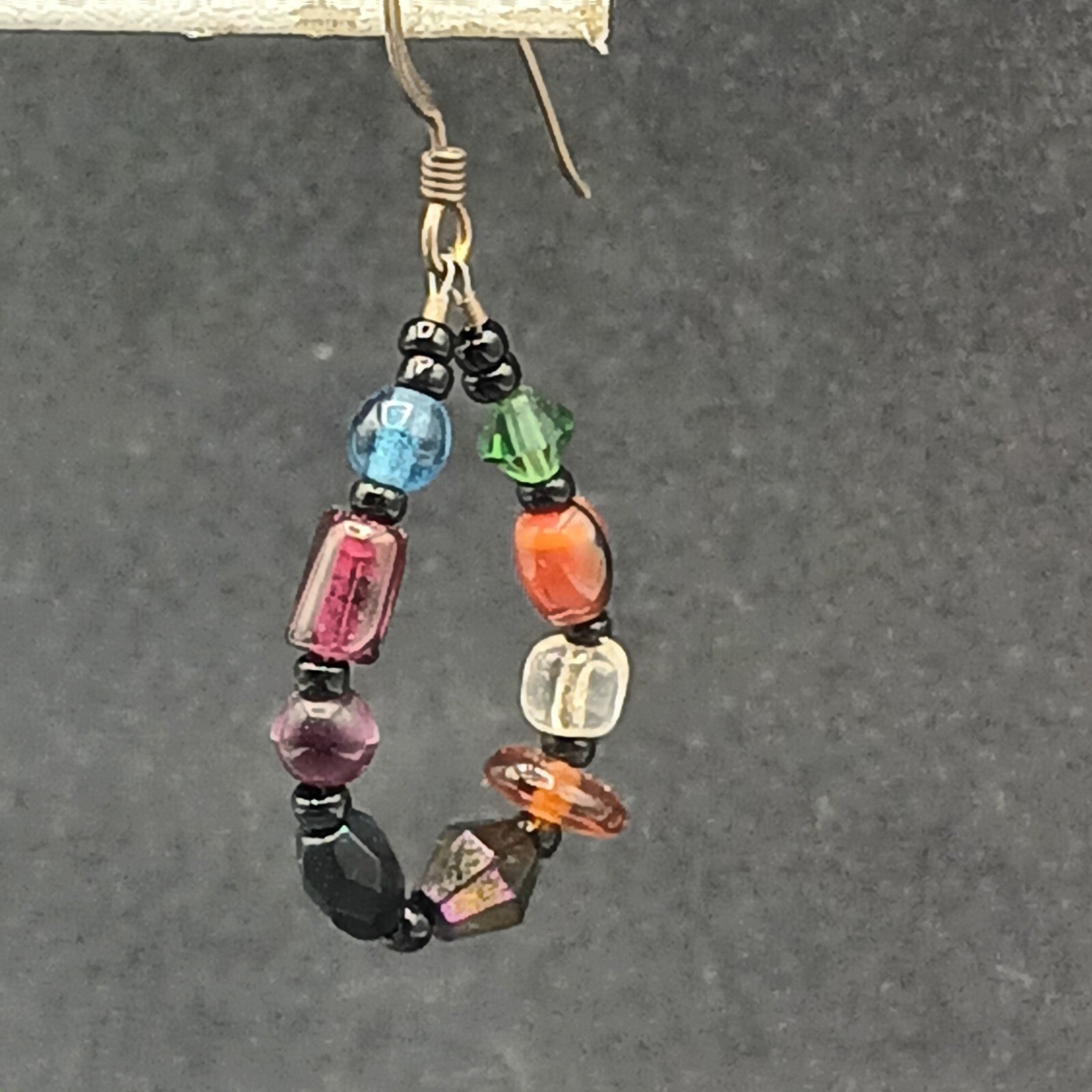 Pierced Earrings Silver tone End of Day Beads Multicolor Loop Dangle 1 1/8"