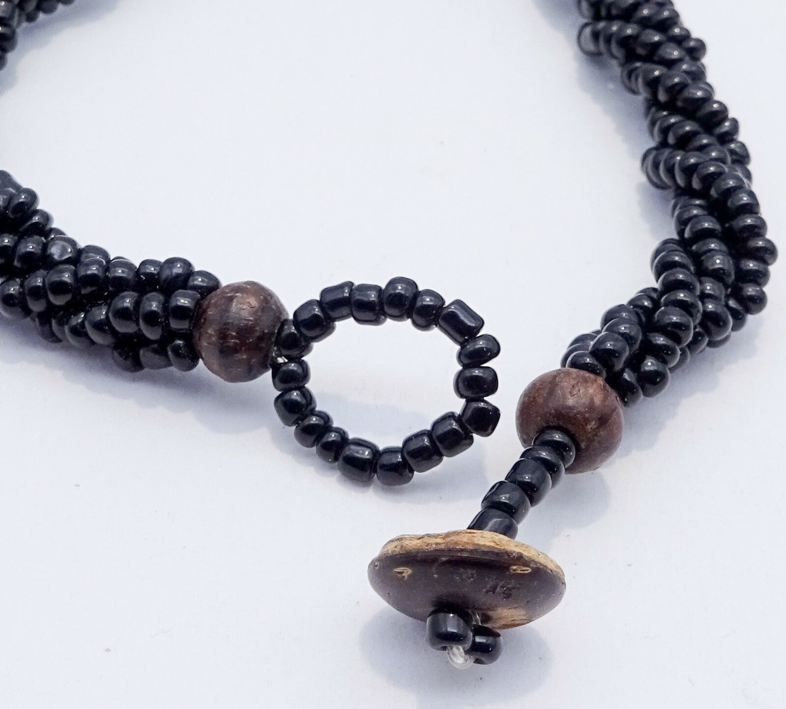 Vintage Multi-strand Statement Necklace Large Wood Pendant Boho Hippie 18"