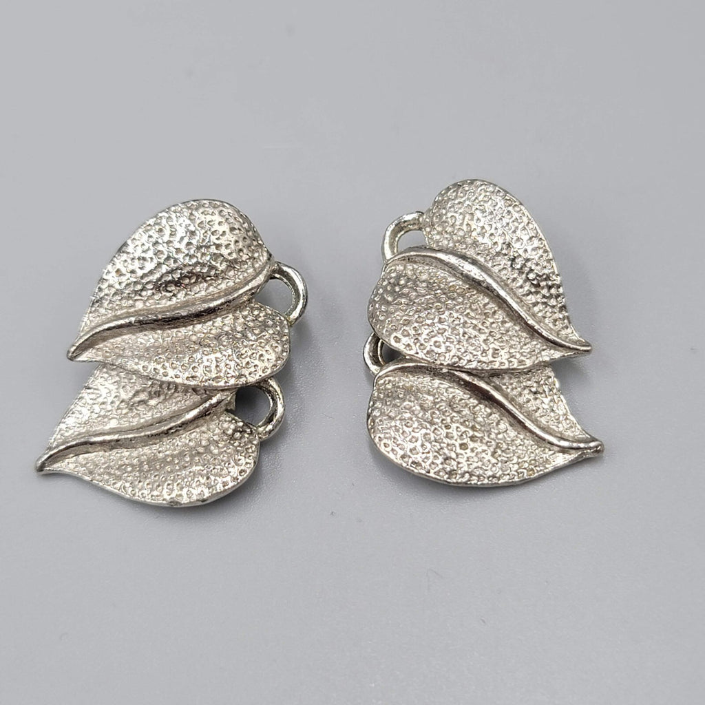 Vintage Clip on Earrings Silver tone Double Drop 1.25"