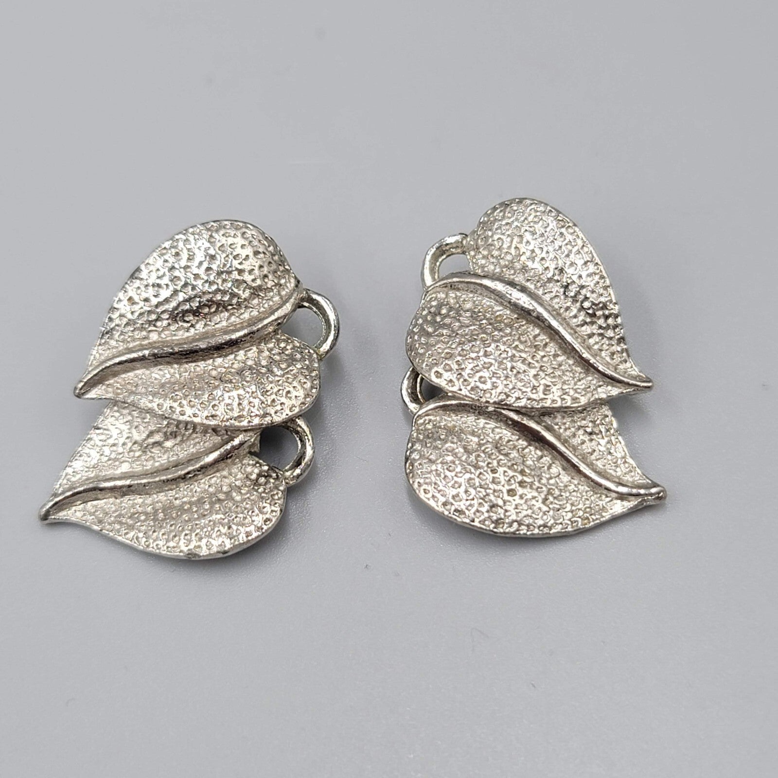 Vintage Clip on Earrings Silver tone Double Drop 1.25"