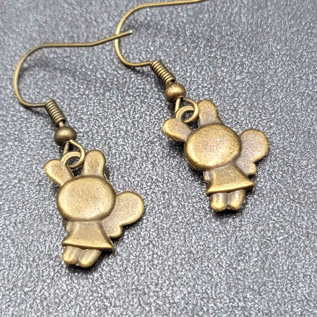 New Pierced Earrings Bronze tone Bunny Rabbit Tennis Dangle 5/8"