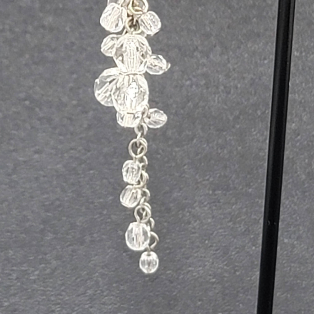 Pierced Earrings Silver tone Clear Bead Cluster Dangle 2.25"