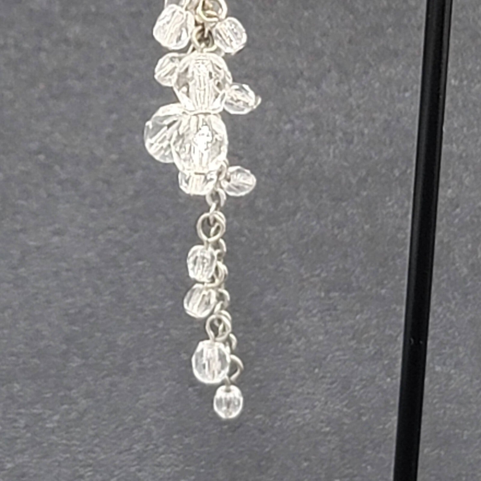 Pierced Earrings Silver tone Clear Bead Cluster Dangle 2.25"