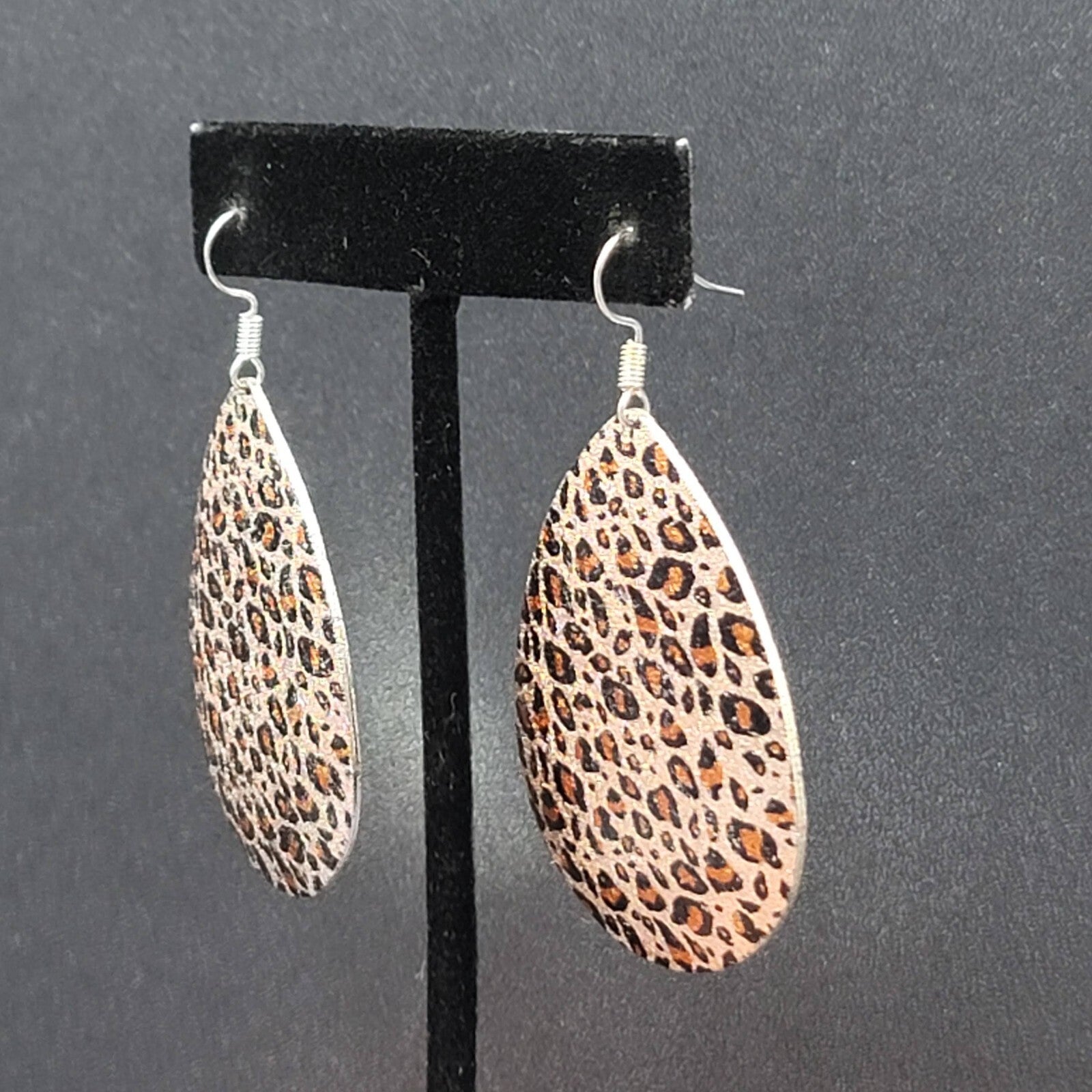 Pierced Earrings Leopard Print Metal Teardrop Dangle 2"