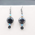 Pierced Earrings Black Art Glass Bead Crystal Black Wire Dangle 1.5"
