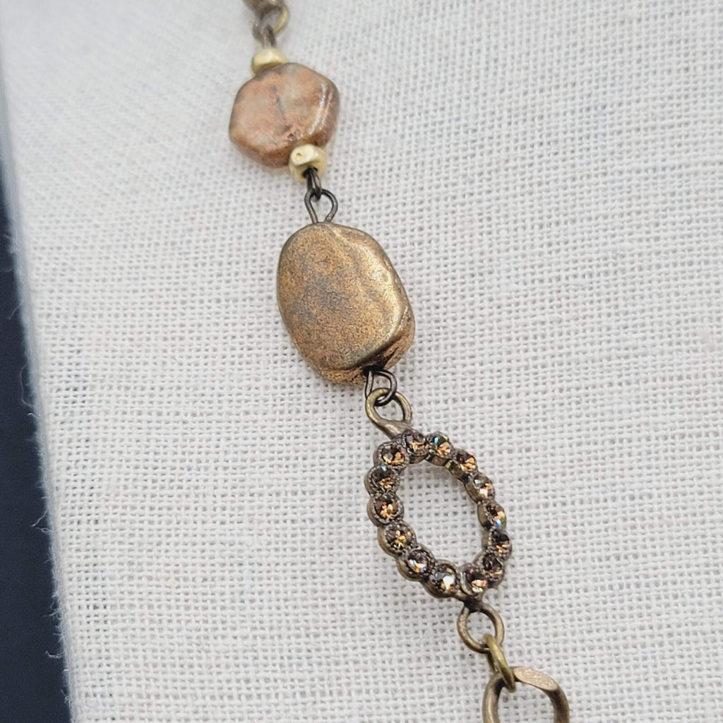 Creazioni Bianco Italy Bead Y Drop Necklace Bronze tone Chain 18-21" + Drop
