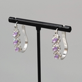 Hoop Pierced Earrings Silver tone Purple Rhinestone Dangle Hoops 1"