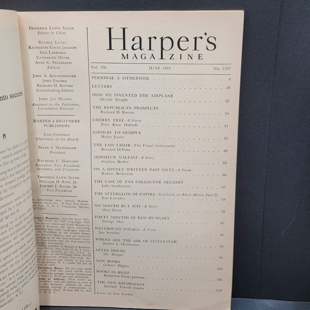 Harpers Magazine June 1953 How We Invented the Airplane by Orville Wright