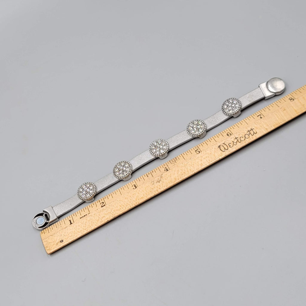Chicos Leather Bracelet Crystal Rhinestone Magnetic Closure 7"
