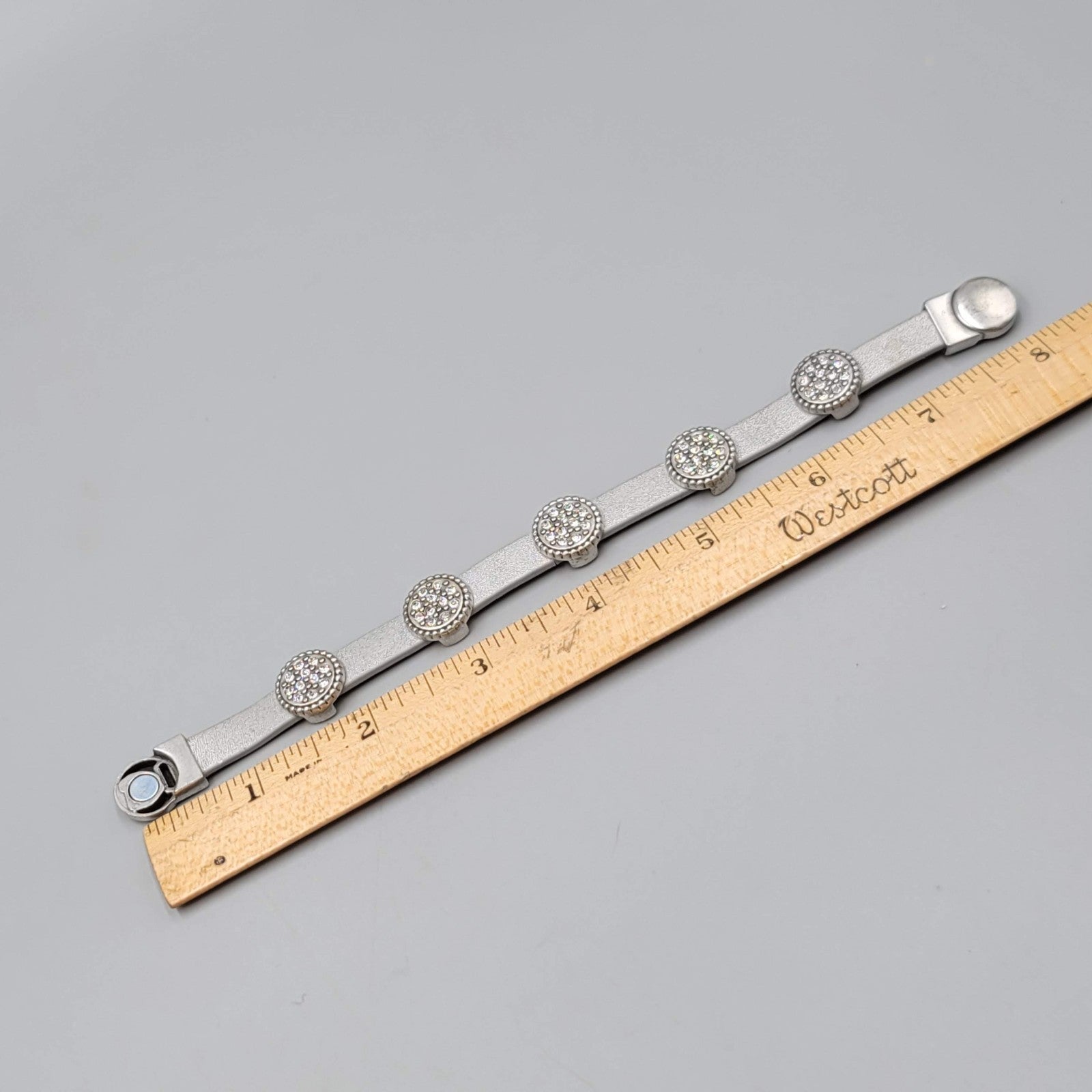 Chicos Leather Bracelet Crystal Rhinestone Magnetic Closure 7"