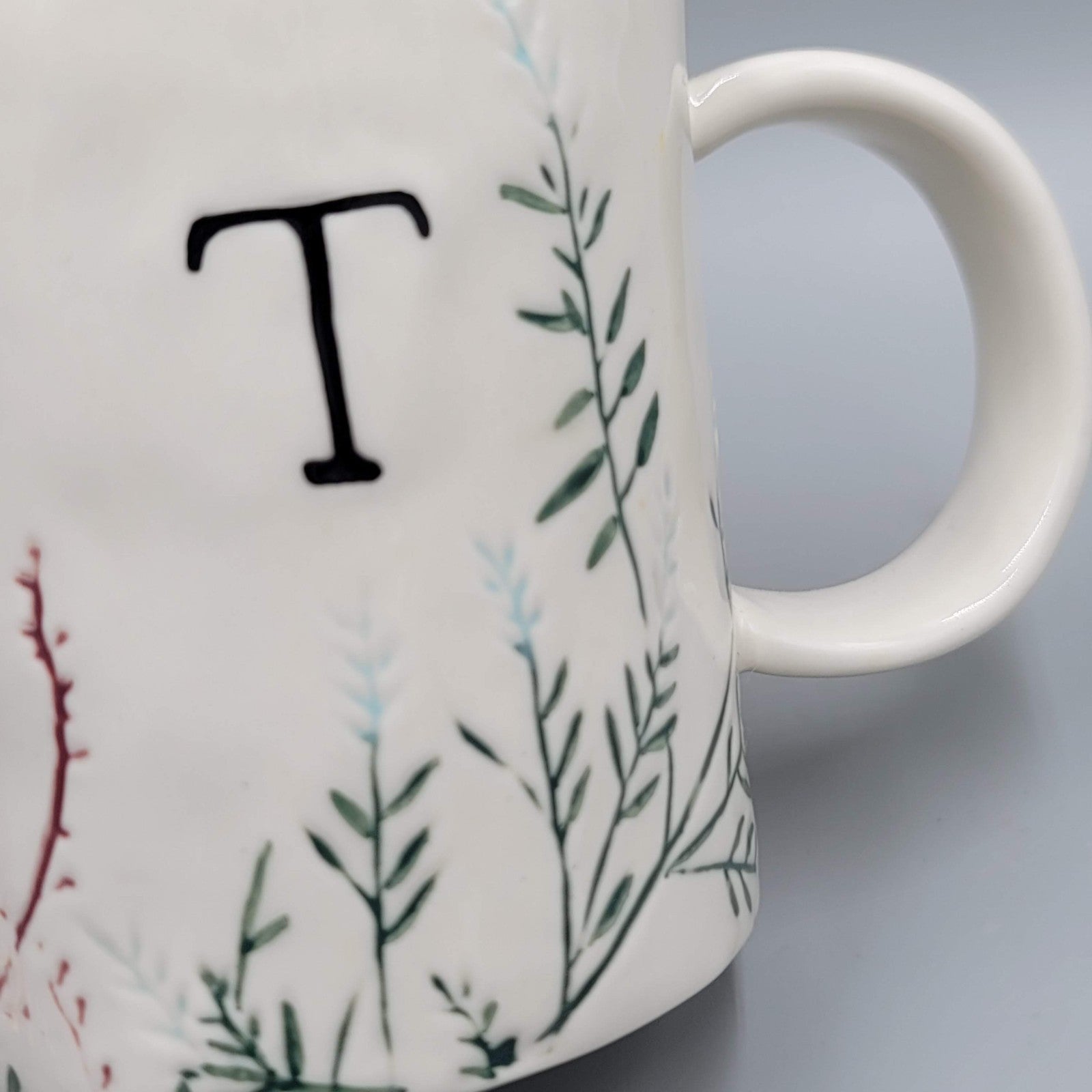 Anthropologie Mug DAGNY T Monogram Initial Letter Floral Coffee Cup Anthropology