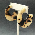 Pierced Earrings Brown Speckled Acrylic Wide Half Hoop Drop 1 5/8"