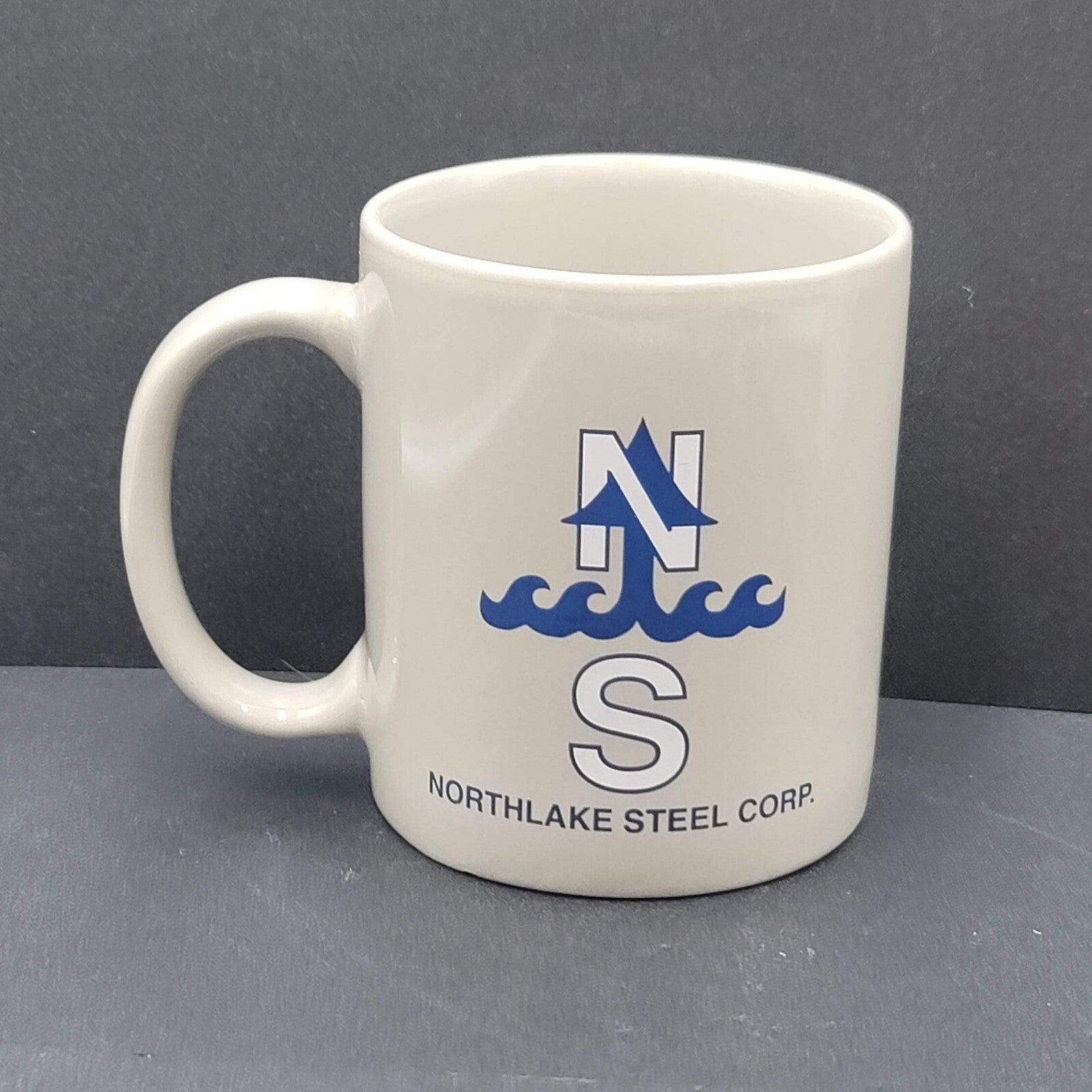 Northlake Steel Corp Coffee Mug Cup Gray Blue White Vintage
