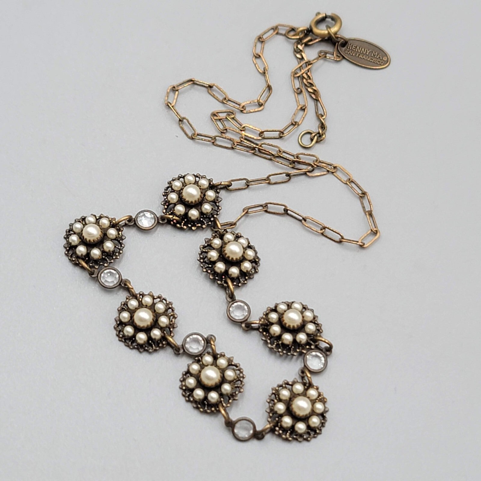 Vintage Kenny Ma San Francisco Crystal Necklace Bronze tone 16"-18”