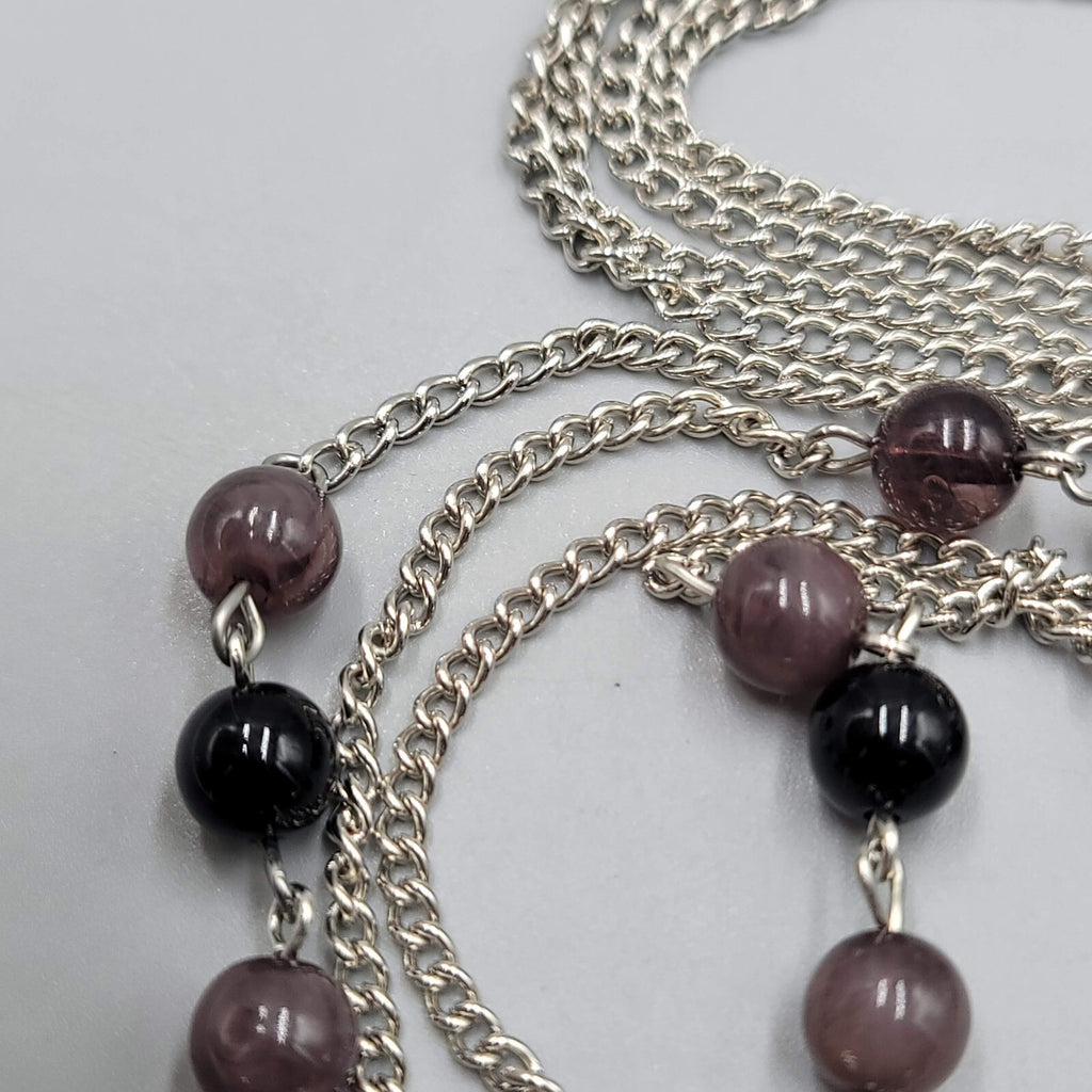 Long Double Chain Necklace Purple Black Bead Long 36" & 42"