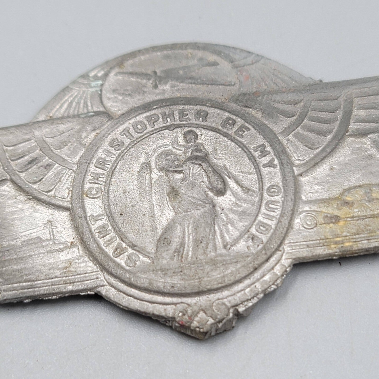 Vintage St Christopher Medal Car Visor Clip Badge Plane Boat Automobile Lot of 2