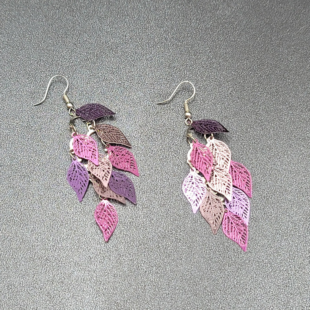 Pierced Earrings Purple Metal Laser Cut Chandelier Dangle 2.5"