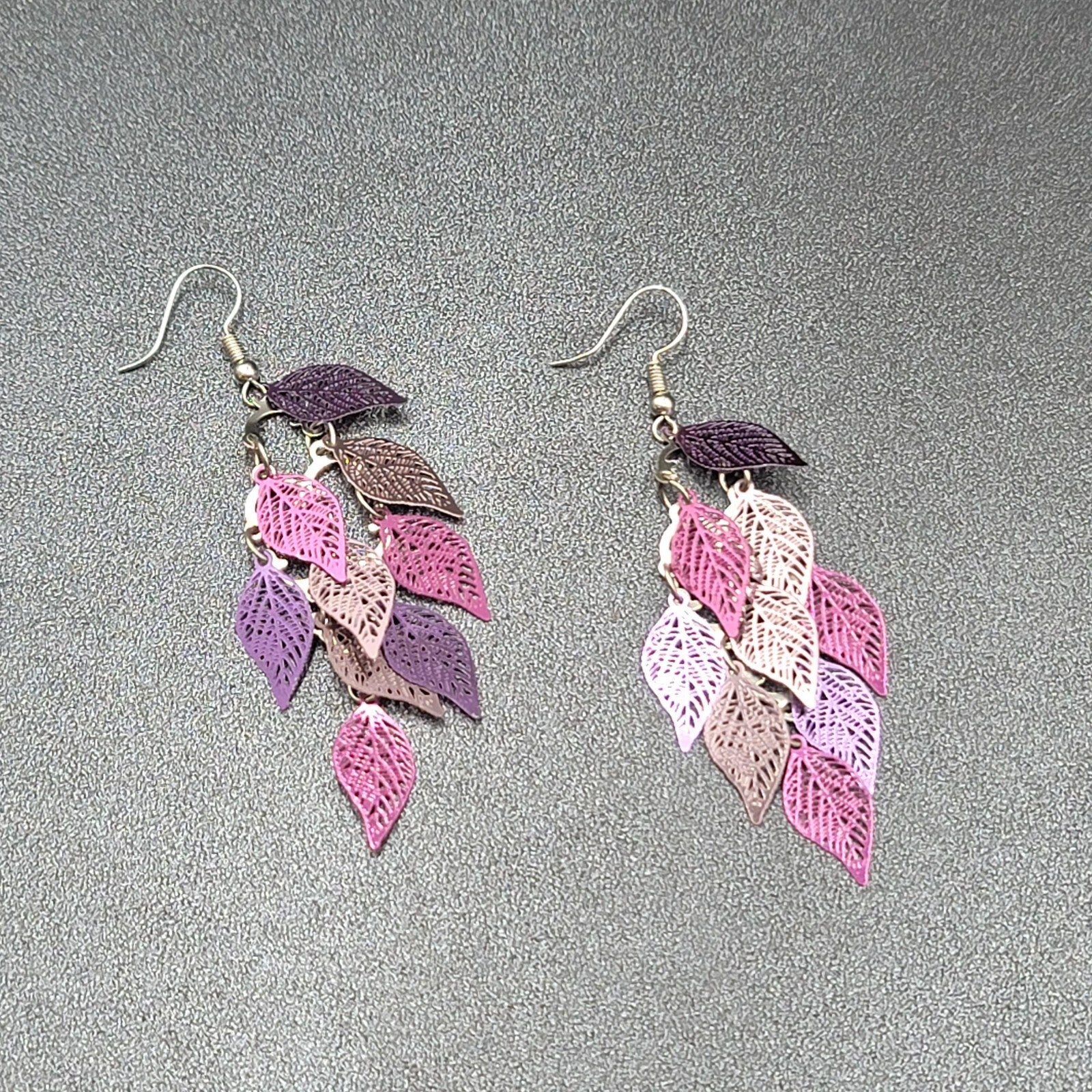 Pierced Earrings Purple Metal Laser Cut Chandelier Dangle 2.5"