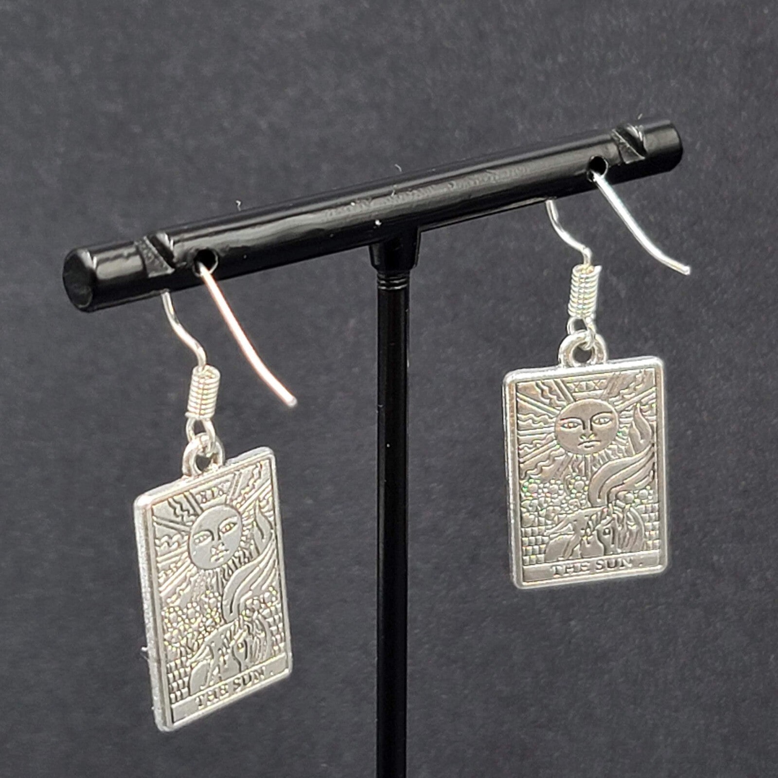 The SUN Tarot Card Pierced Earrings Silver tone 1"