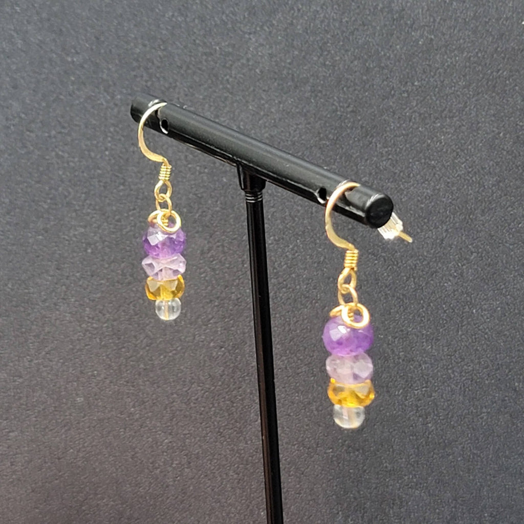 Pierced Earrings Gold tone Amethyst Faceted Bead Dangle 7/8"